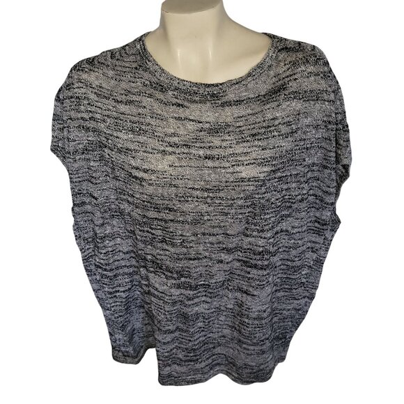 Pure Jill Womens 1X Black & White Marled Knit Short Sleeve Tunic‎ - Picture 1 of 5